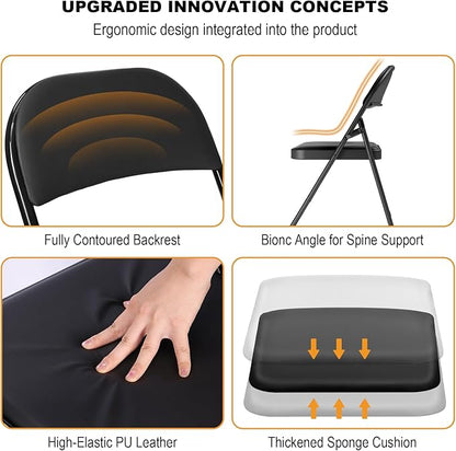 8 Pack Black Folding Chairs with Padded Cushion for Outside, Portable Stackable Commercial Metal Foldable Chairs with Steel Frame for Home Events Office Wedding Party, 350lbs Capacity