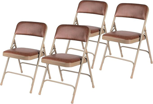OEF Furnishings OEF1200 Series Premium Heavy Duty Vinyl Padded Folding Chairs, Commercial Grade 500 lb Capacity (4-Pack, Honey Brown)
