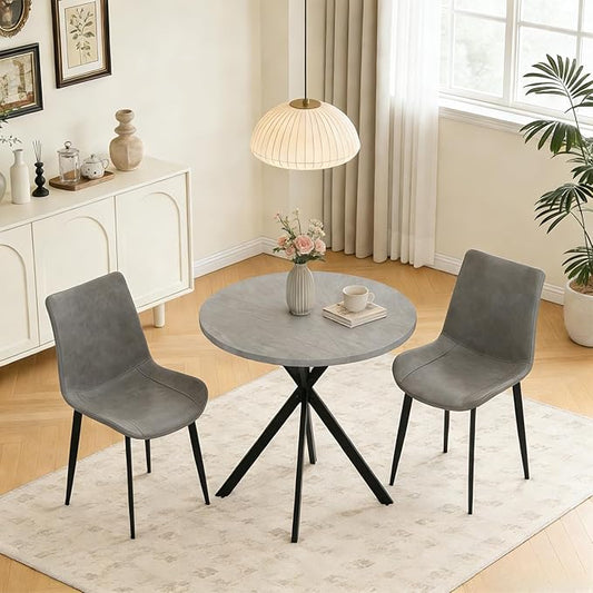 31.5" Round Dining Table and Chairs Set for 2, Small Dining Table Chairs Set Space-Saving, Small Dinette Sets for 2 for Kitchen Dining Room Apartment(Gray Table +Gray Chairs)