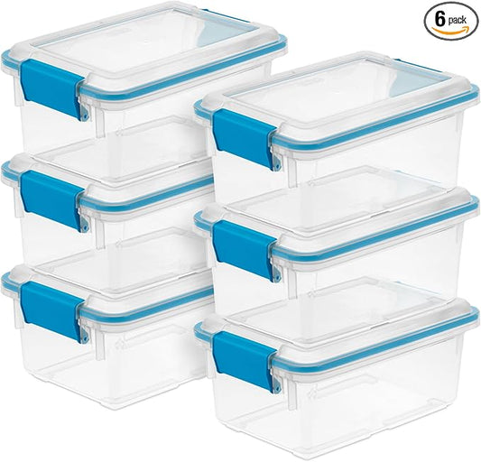 Sterilite 6-Pack Gasket Box, Weather-Resistant Storage Bins with Latching Lids, 7.5 Quart - Heavy-Duty Organizing Containers for Closet, Bathroom, and Office