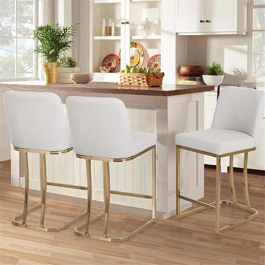 Sophia & William White and Gold Bar Stools Set of 3, Counter Height 24" Bar Stools for Kitchen Island