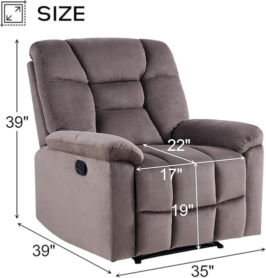 EBELLO Set of 2 Manual Recliner Chair for Adults with Soft Padded Headrest and Backrest, Overstuffed Single Recliner Sofa Chair for Living Room, Dark Brown