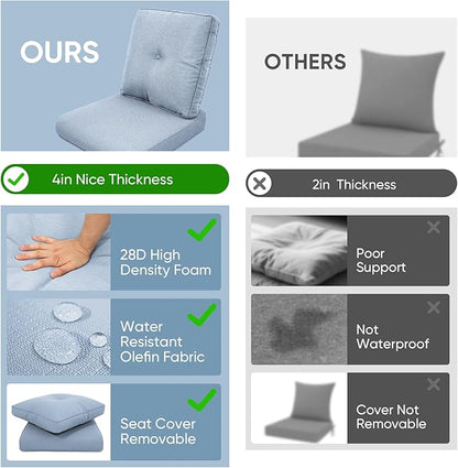Patio Chair Cushions 6 Packs - Outside High Back Thick Cushion 22x24 for Outdoor Glider Rocking Chairs Loveseat 3-Seater Couch Sofa – Baby Blue/Buckle