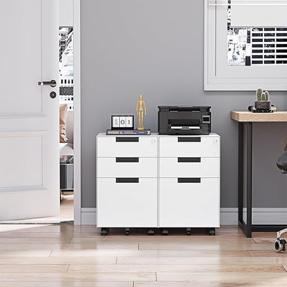 Rolling File Cabinet with Lock, 3 Drawer Metal Mobile Filing Cabinet for Legal/Letter Size, Fully Assembled Except Casters