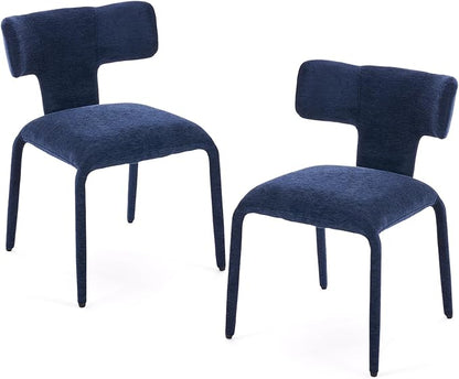 Kidol & Shellder Dining Chairs Set of 4,Modern Upholstered Fabric Dining Room Chairs with Curved Barrel Back,Armless Kitchen Chairs with Metal Legs and Padded Seat for Living Room and Bedroom Blue
