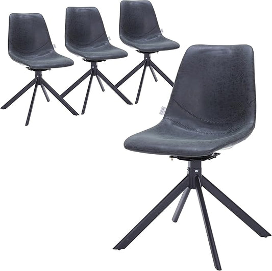 LeisureMod Markley Swivel Leather Dining Side Chair with Durable Iron Legs – Comfortable Accent Chair for Kitchen, Dining Room, or Office Set of 4