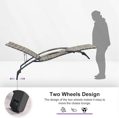 PURPLE LEAF Patio Chaise Lounge Chair Set of 2 Wicker Tanning Outdoor Pool Adjustable Recliner Chair for Outside Beach Poolside Sunbathing Lounger Light Gray