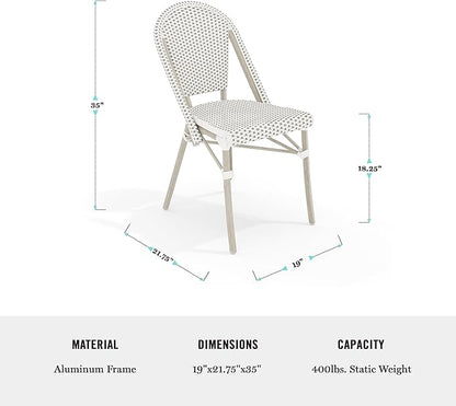 Martha Stewart Lily Pond Indoor-Outdoor Stackable Aluminum Bistro Chair with Gray Woodgrain Frame Finish and White/Gray Woven Rattan Backrest and Seat