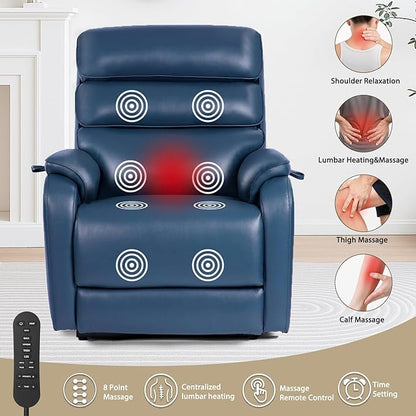 EONIX Large Lay Flat Power Lift Recliner Chair for Elderly, Oversized Electric Lift Chairs, 400lbs Heavy Duty Power Recliner with Heat and Massage, SLRY022063, Navy Blue