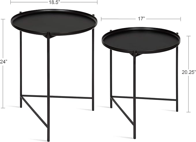Kate and Laurel Ulani Set of 2 Nested Round Metal End Tables, Black