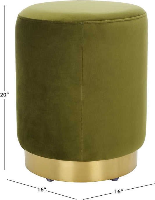 SAFAVIEH Couture Collection Elsworth Olive Green Velvet/Brass Ottoman Foot Stool (Fully Assembled)