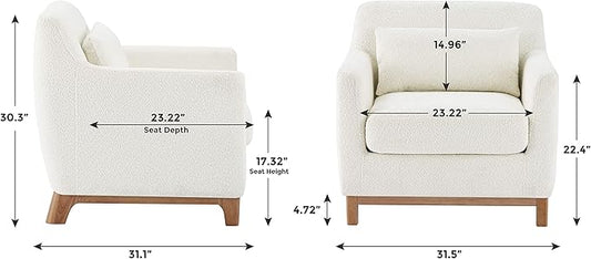 VANOMi Extra Deep Accent Chair, Fabric Upholstered Comfy Reading Armchair for Living Room, Bedroom Single Seat Sofa Chair with Wood Base, Lamb Fabric
