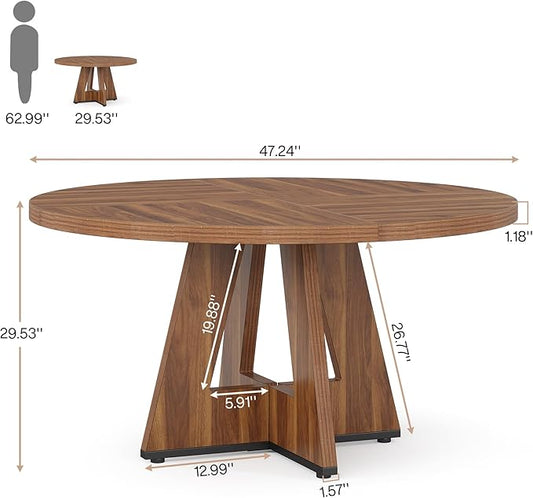 Tribesigns Farmhouse Dining Table, 47 Inch Round Dinner Table for 4, Rustic Round Dining Room Table for Home Dining Room Living Room (Brown)