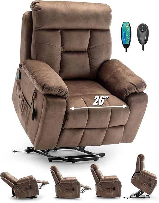 Large Power Lift Chairs Recliners for Elderly with Heated and Massage, Lazy Boy Recliner Chair with 26in Extra Wide Seat, Hidden Cup Holder, Side Pocket
