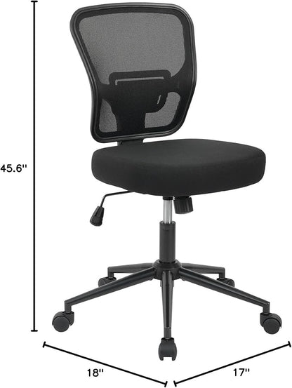 Armless Desk Chair - Height Adjustable, Ergonomic High Back Task Swivel With Wheels, Rolling Office Stool for Small Spaces, Home, Bedroom, Study - Black