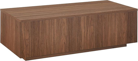 Henn&Hart 48" Rectangular Low-Profile Wood Coffee Table for Living Room, Family Room, or Office, Satin Walnut