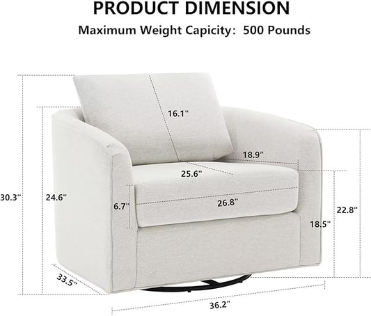 MINCETA Oversized Accent Chair for Living Room, 360° Swivel Barrel Chair with High Density Foam, Modern Reading Chair with Performance Fabric Upholstered Armchair for Apartment, Bedroom White