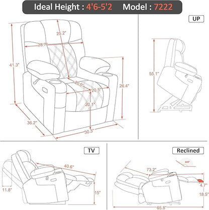 MCombo Small Size Triple Motor Power Lift Recliner Chair Sofa with Massage and Dual Heating, Adjustable Headrest for Elderly People Petite, USB Ports, Extended Footrest, Fabric 7222 (Beige)