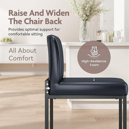 ALPHA HOME 24 Inch Bar Stools Set of 4, Kitchen Counter Stools with Backs, PU Leather Barstools, Kitchen Stools with Back&Upholstered Footrest, Sturdy Chromed Metal Steel Frame, Midnight Blue