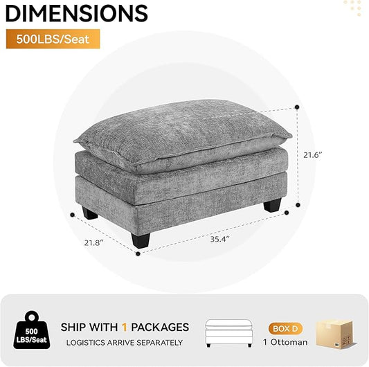 35‘’ Modern Chenille Cloud Sofa Ottoman,Rectangle Ottoman for Modular Sectional Sofa, Grey