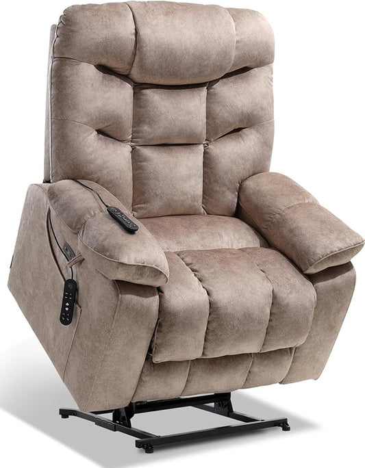 EONIX Oversized Big Man Power Lift Recliner Chair for Elderly with Heat and Massage, 400lbs Dual Motor Lay Flat Electirc Lift Chair with Extended Footrest, SLRY008063, Beige