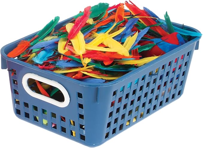 Really Good Stuff Multi-Purpose Plastic Storage Baskets for Classroom or Home Use - Stackable Mesh Plastic Baskets with Grip Handles 11" x 7.5" (Blue - Set of 12)