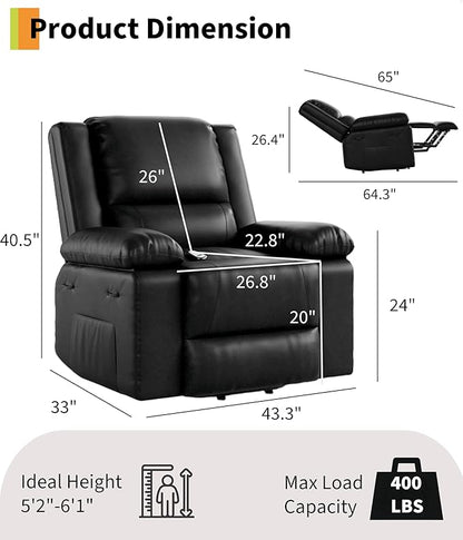 GarveeHome Oversized Wide Power Lift Recliner Chair - Heat and Massage, PU Leather, Adjustable Back and Legs, Electric Lift Chair Designed for The Elderly and People with Mobility impaired