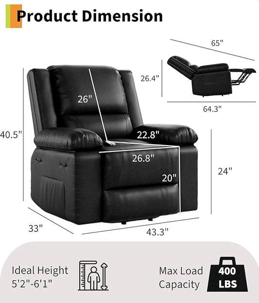 GarveeHome Oversized Wide Power Lift Recliner Chair - Heat and Massage, PU Leather, Adjustable Back and Legs, Electric Lift Chair Designed for The Elderly and People with Mobility impaired