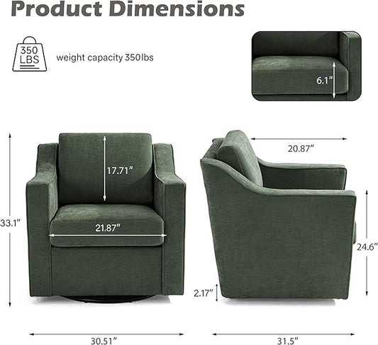 UIXE Swivel Accent Chair, Chenille Fabric Upholstered Arm Chair for Living Room, Modern Club Armchair Comfy Single Sofa Bedroom Reading Seat with Lumbar Pillow - Green