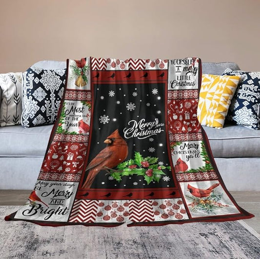 Cardinal Bird Christmas Blanket - Cardinal Gifts Throw for Kids Adults - Soft Warm Cozy Fleece for Couch Sofa Bed 50"x60"