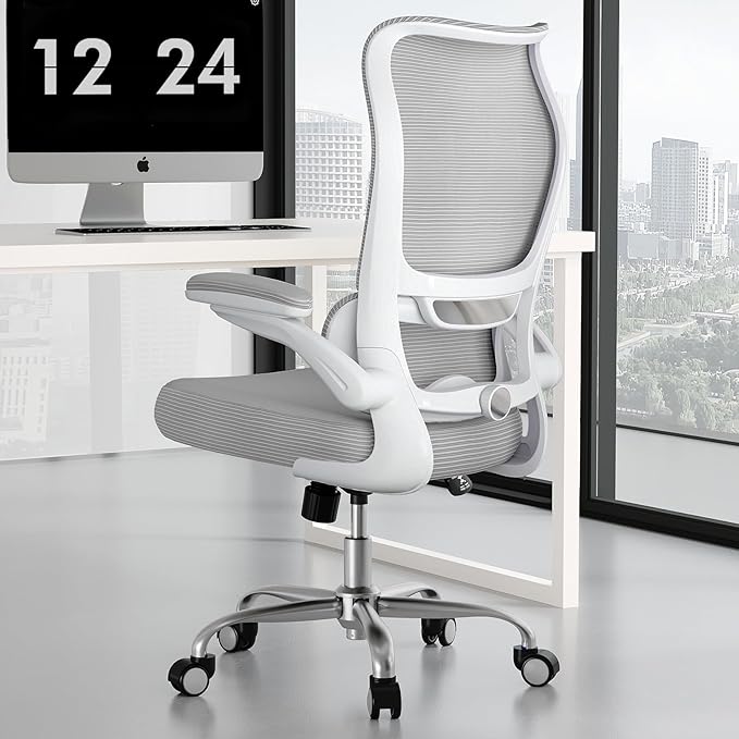 TRALT Ergonomic Office Chair - Desk Chair with Wave High Back Adjustable Lumbar Support Computer Chair - Gaming Chairs Mesh Backrest and PU Leather Seat for Home Reading Chairs to Adults(Grey)
