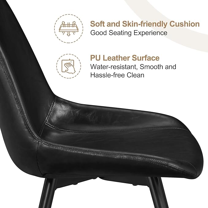 Yaheetech Dining Chairs Set of 6 Modern Upholstered Dining Room Chairs with Faux Leather Seat and Metal Legs for Home, Kitchen, Armless Design, Black