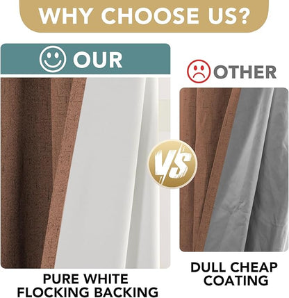 H.VERSAILTEX 100% Blackout Curtains for Bedroom Thermal Insulated Linen Textured Curtains Heat and Full Light Blocking Drapes Living Room Curtains 2 Panel Sets, Washed Spice, 52x54 Inch