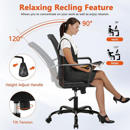 CLATINA Ergonomic Desk Chair, Mid Back Mesh Computer Chair with Lumbar Support and Armrest, Height Adjustable Swivel Chair for Home Office, Black (1PK)