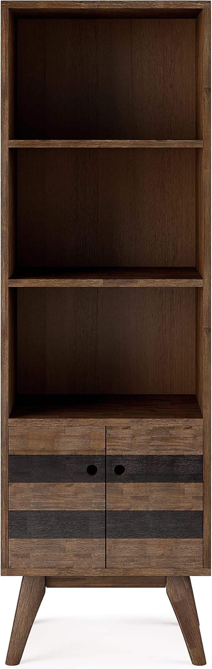 SIMPLIHOME Clarkson Bookcase - 70 inch Tall Solid Acacia Wood Storage Bookshelf in Rustic Natural Aged Brown, Contemporary Storage for Living Room, Study or Office with Open Shelves and Lower Cabinet