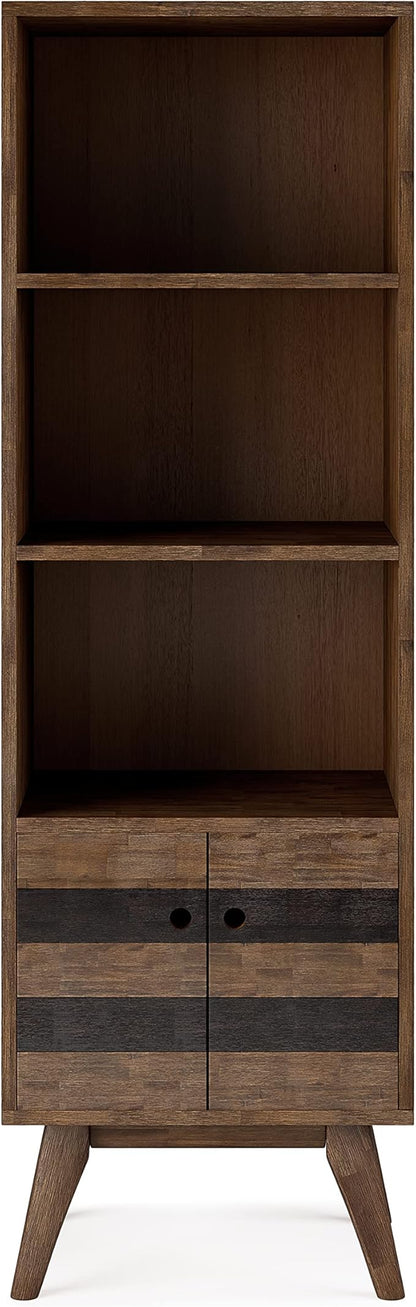 SIMPLIHOME Clarkson Bookcase - 70 inch Tall Solid Acacia Wood Storage Bookshelf in Rustic Natural Aged Brown, Contemporary Storage for Living Room, Study or Office with Open Shelves and Lower Cabinet