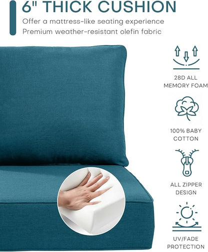 Luxury 24x24x6 Inch Outdoor Cushions for 5 Peice Patio Furniture Set - Set of 5 Water-Resistant Pillow for Dining Rocking Swivel Chairs Loveseat Couch Sectional Sofa - Peacock Blue