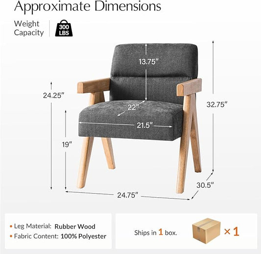 HULALA HOME Modern Accent Chair, Upholstered Arm Chair with Solid Wood Frame, Comfortable Padded Seat and Back, for Living Room, Bedroom, Charcoal