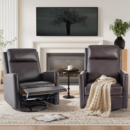 Swivel Rocking Recliner,Wide PU Leather Glider Sofa Chair with Ergonomic High Backrest for Bedroom,Living Room（Chocolate Brown）