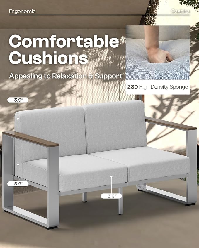 Outdoor Patio Furniture Set, 7 Seats Outdoor Patio Conversation Sets with Ergonomic Seat and Wide Washable Thick Cushions, Modern Patio Sectional Furniture for Balcony, Porch (Gray)