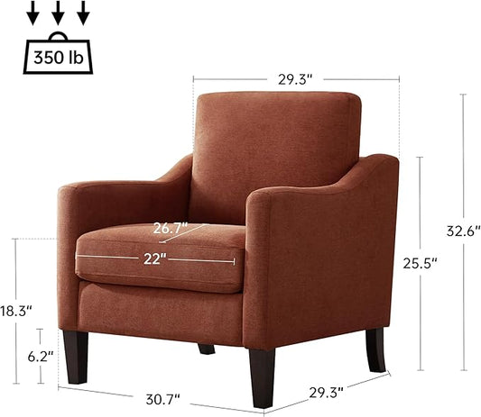 VKNOW Mid Century Modern Accent Chair, Upholstered Living Room Chairs Armchair for Bedroom, Comfy Reading Accent Chairs with Wood Legs for Living Room, Orange