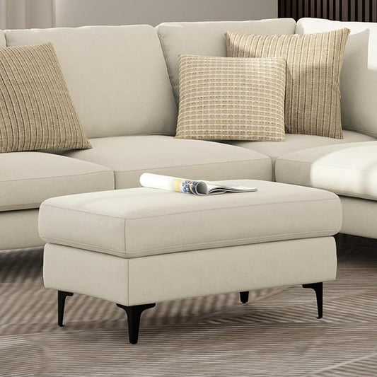 SIMPLIHOME Ava Ottoman in 100% Recycled Polyester Tightly Woven Performance Fabric, Cream, 36-inch Wide, Mid-Century Modern Style Multipurpose Table or Footrest Ottoman, Assembled,for Living Room