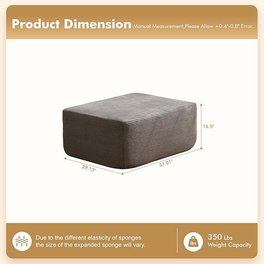37.1" Ottoman for Couch, Plush Corduroy Memory Foam Ottoman Cloud Boneless Sectional Couch for Living Room Foot Stools No Assembly Require, Stripe Corduroy,Gray
