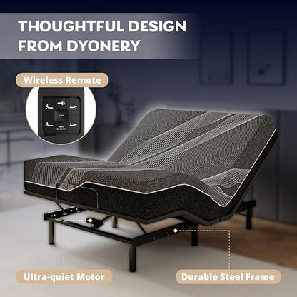 Queen Adjustable Bed Base Frame with Wireless Remote + 14 Inch Queen Gel Memory Foam Mattress Bed in a Box, Head and Foot Incline, Zero Gravity, Fiberglass Free, 80" × 60"