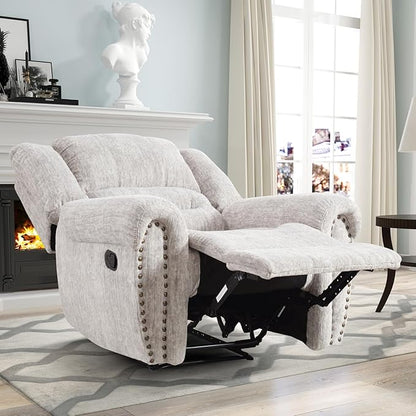 CANMOV Manual Recliner Chair Set of 2, Classic and Traditional Manual Recliner Chair with Comfortable Arms and Back Single Sofa for Living Room, White Grey
