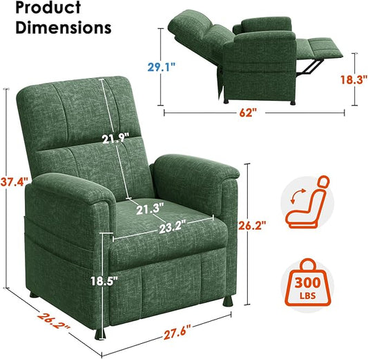Amada Power Recliner Chair for Adults, Chenille Electric Reclining Chair for Small Spaces with Remote & Side Pockets, Thick Seat Cushion for Home Theater, RV, Living Room & Bedroom(Chenille Green)