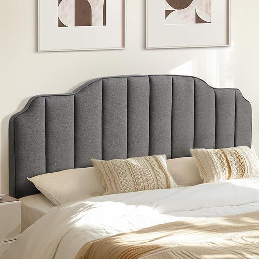 King Size Headboard Dark Gray Upholstered Headboard Adjustable Height&Width Linen Headboards Modern Vertical Channel Design Bed Head Board, Dark Gray