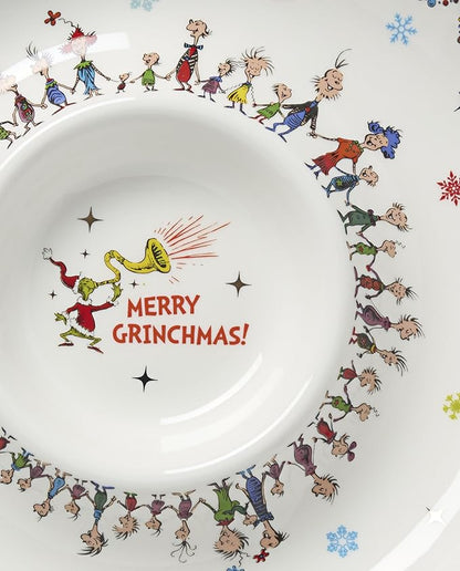 Lenox 898096 Merry Grinchmas Chip & Dip Bowl, Christmas Dishes, Festive Holiday Serveware