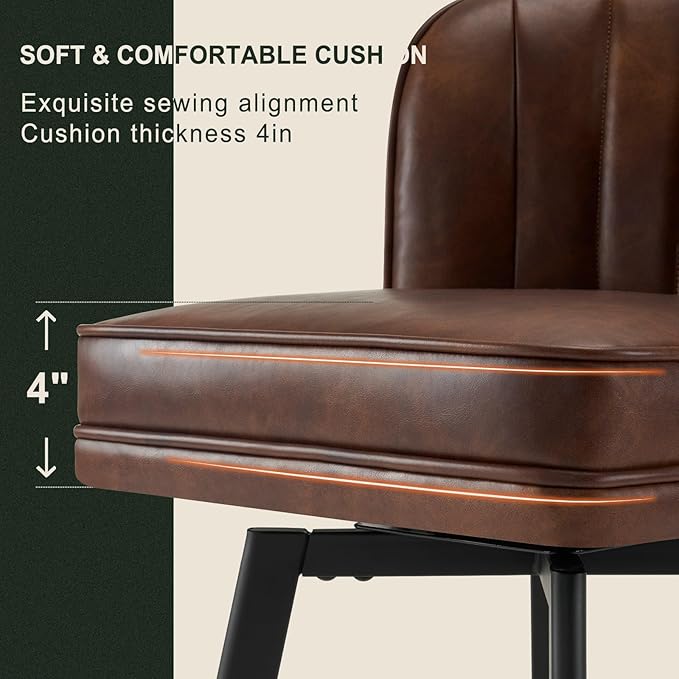 Swivel Counter Height Bar Stools Set of 3, 30'' Modern Barstools with Backs and Metal Legs, Upholstered Bar Chairs, Faux Leather Brown Stools for Kitchen Island Chairs