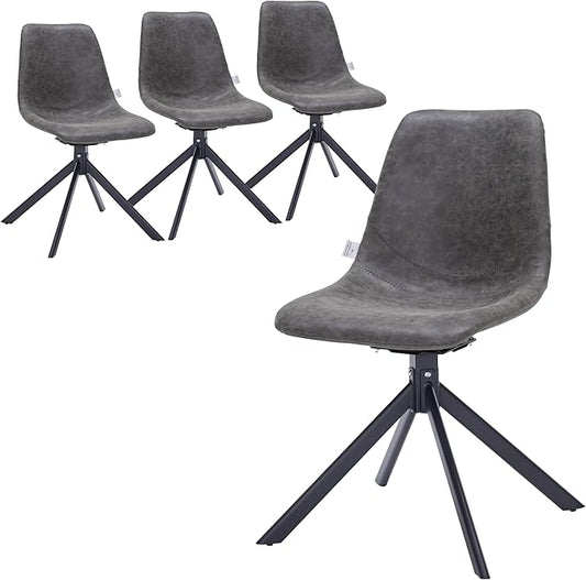 LeisureMod Markley Swivel Leather Dining Side Chair with Durable Iron Legs – Comfortable Accent Chair for Kitchen, Dining Room, or Office Set of 4